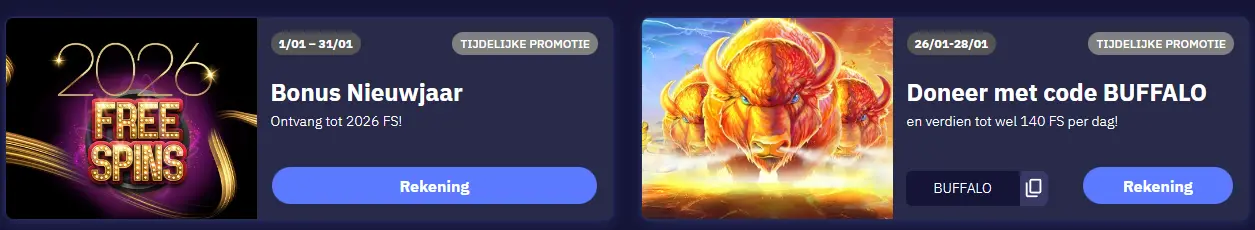 Sectie met promoties en beloningen voor casino spelers