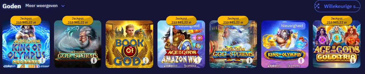 Bibliotheek met tafelspellen, slots en live casino