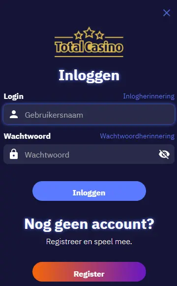 Inloggedeelte – toegang tot spelersaccount